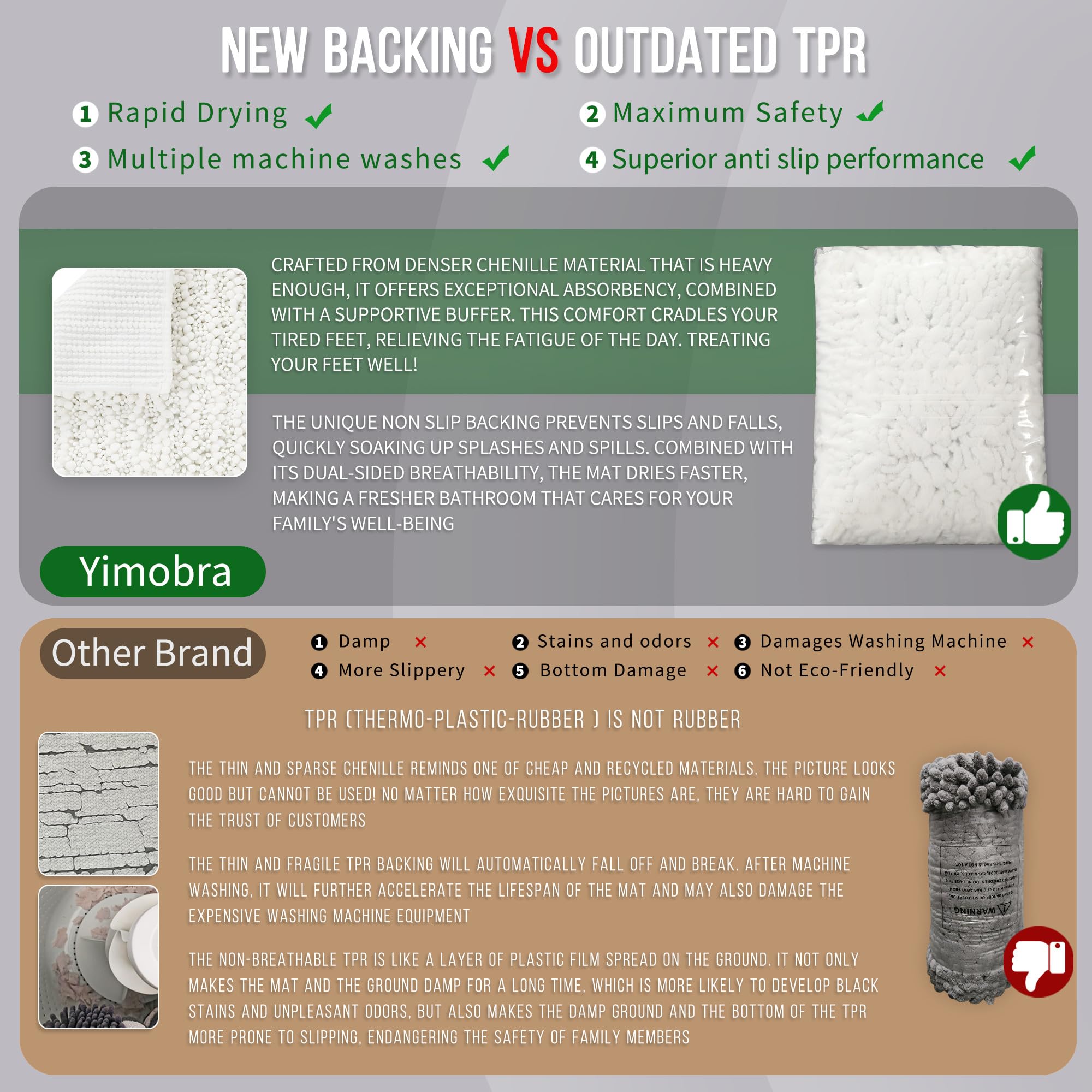Yimobra chenille mat demonstrates quick-dry performance after use