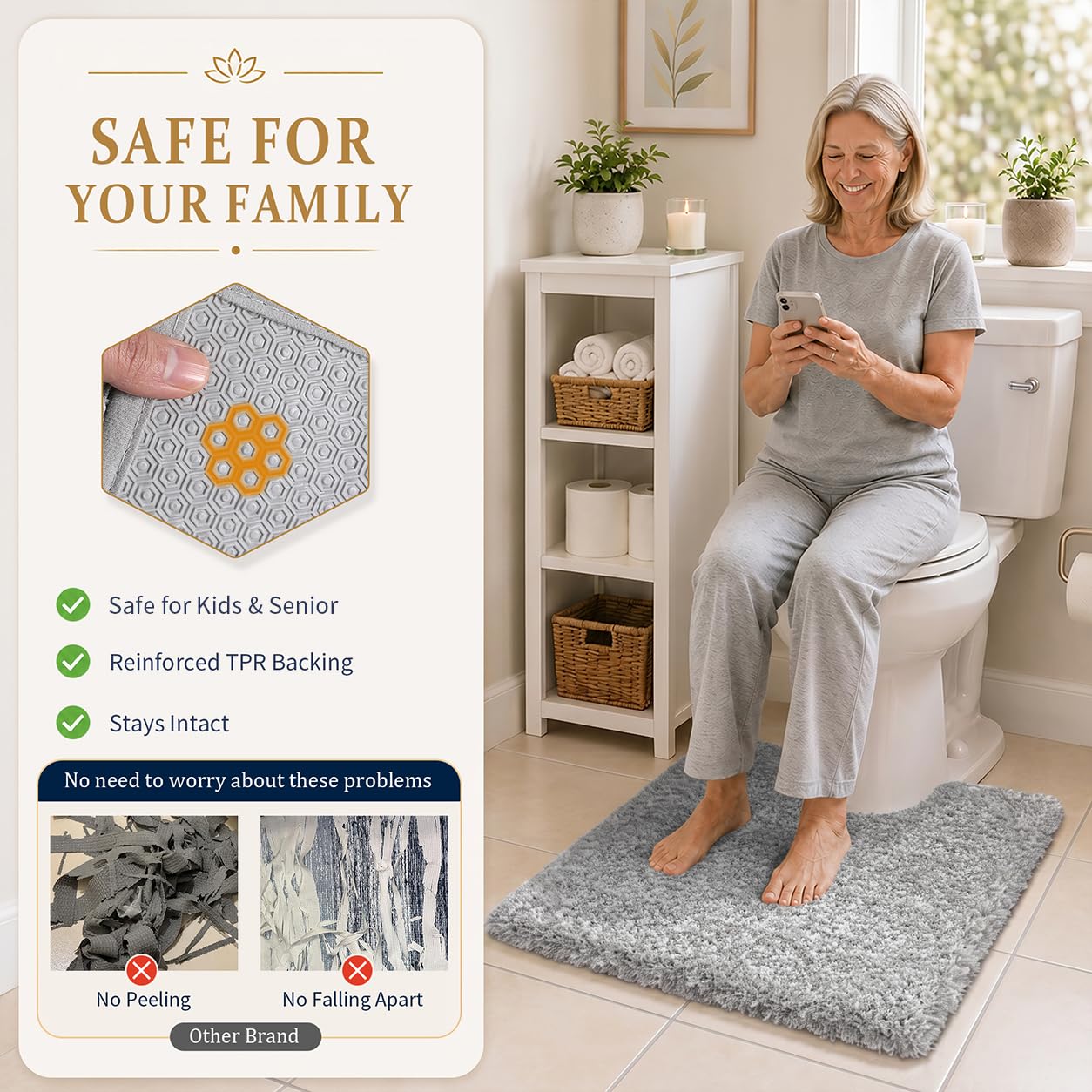 Yimobra quick-drying microfiber mat helps keep floors dry after shower.