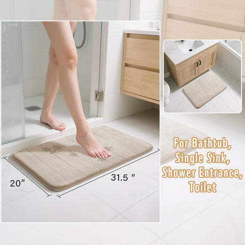 Yimobra bath mat showing rapid absorption coral velvet surface for quick drying