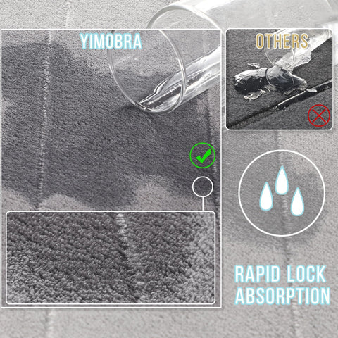Yimobra three-piece bath mat set in gray for toilet, vanity, and floor.