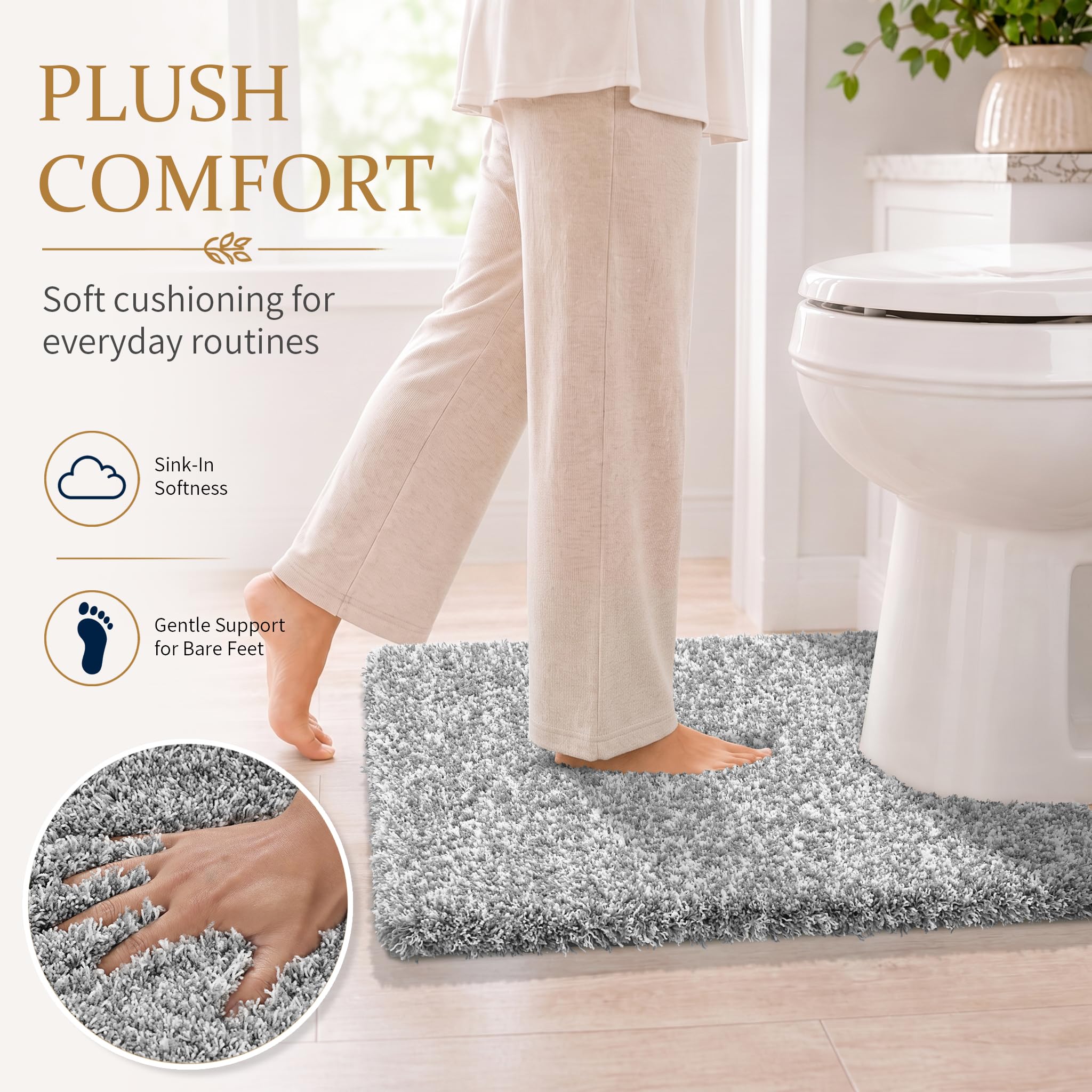 Yimobra toilet rug opening measurement shows precise fit around toilet base.