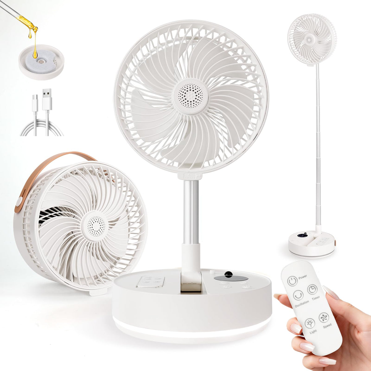 Yimserk foldable portable fan in compact desk setup ready for travel.