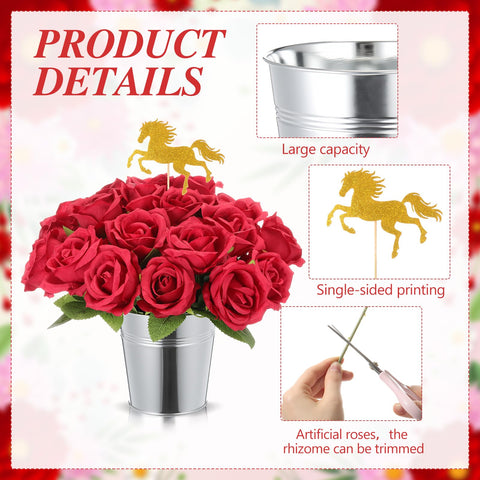 Yinder simulated iron flower pots create rustic Derby Day display