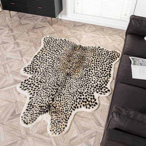 yingda1992 leopard rug living room arrangement provides warmth and a focal point.