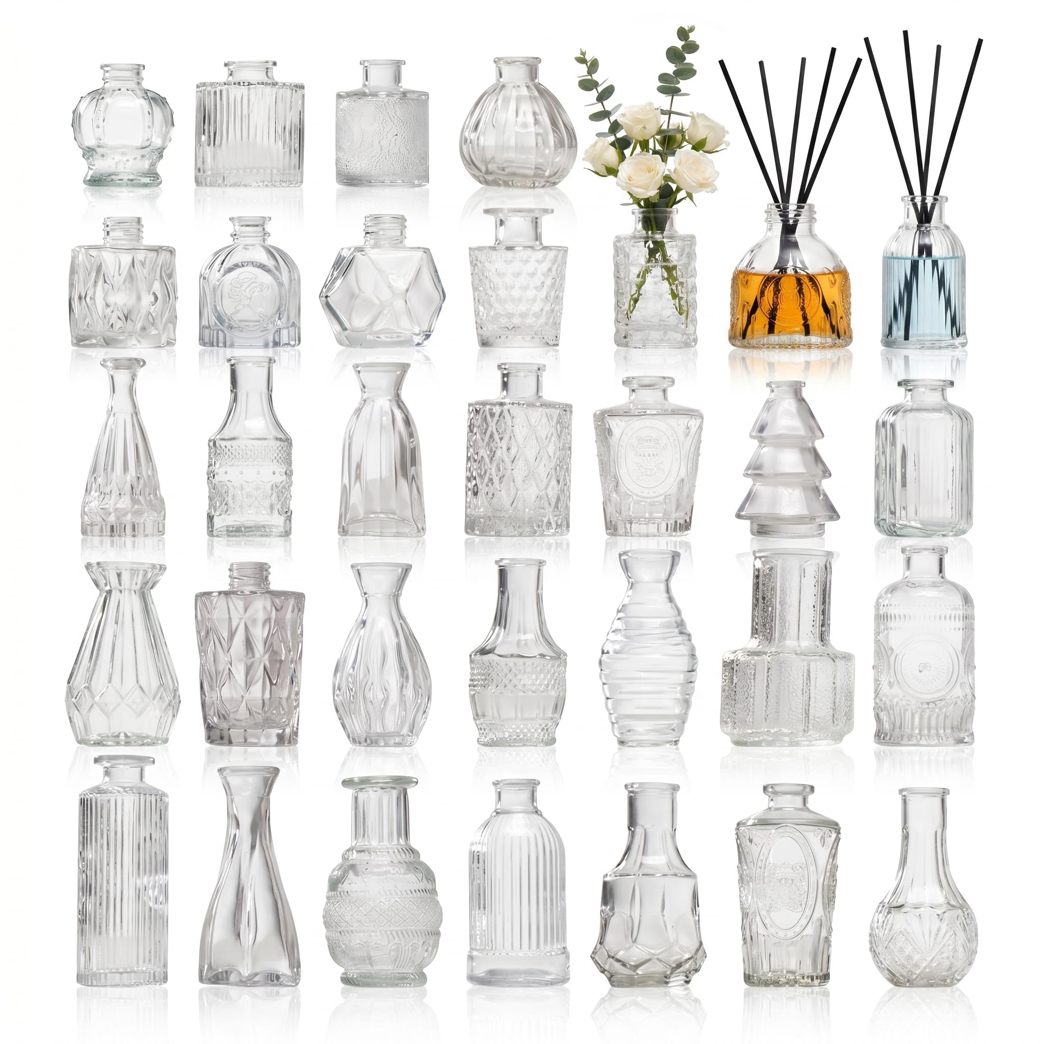 YINGERHUAN clear glass bud vase with vintage embossing for elegant centerpieces