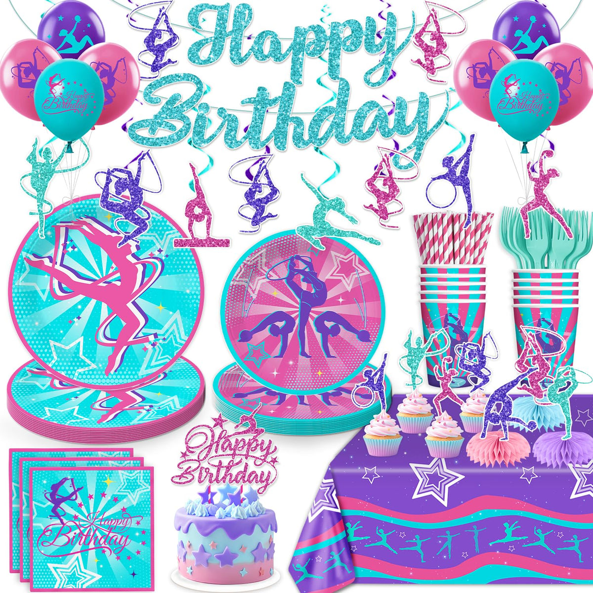 Yingoto 186 Pcs Gymnastics Party Banner for a festive, photo-ready setup.