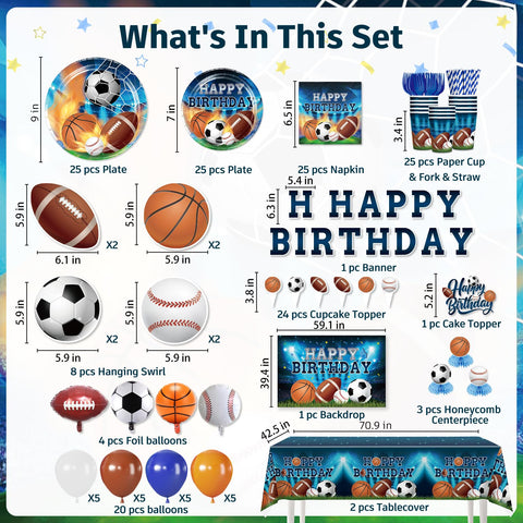 Yingoto 222Pcs sports birthday backdrop creates a photo-ready sports scene.