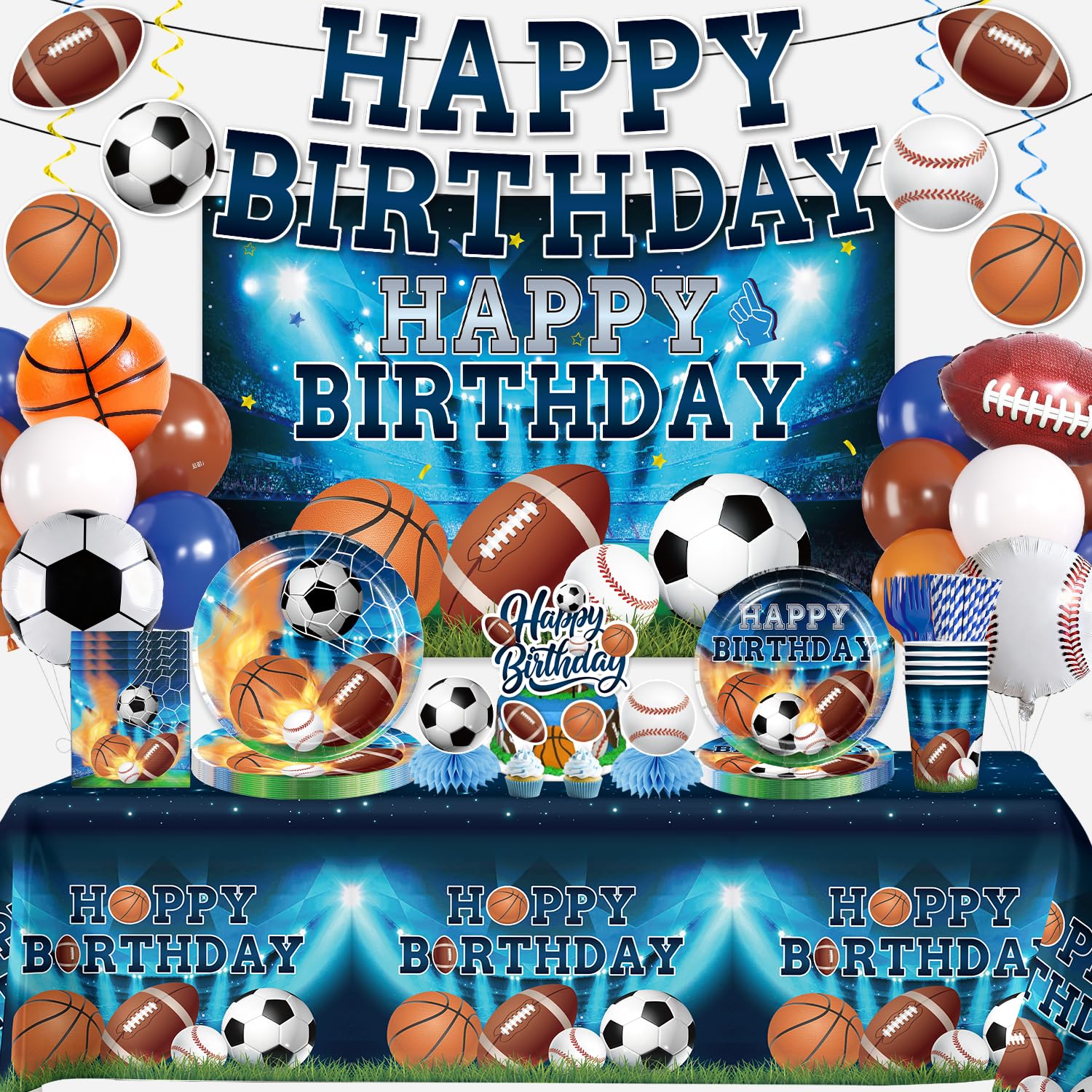 Yingoto 222Pcs sports birthday banner adds bold game-theme flair to the celebration.