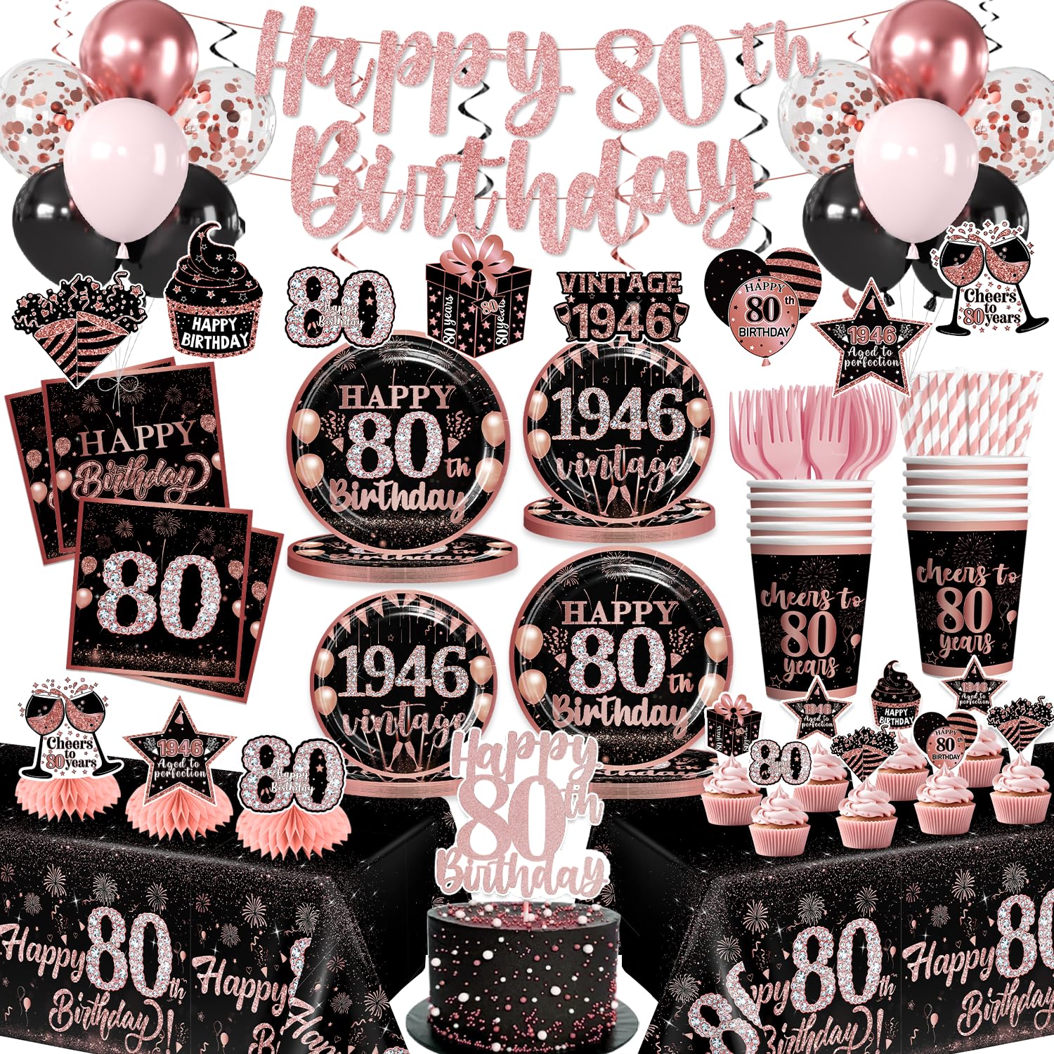 Yingoto 80th birthday banner glittery—adds a festive backdrop for photos.