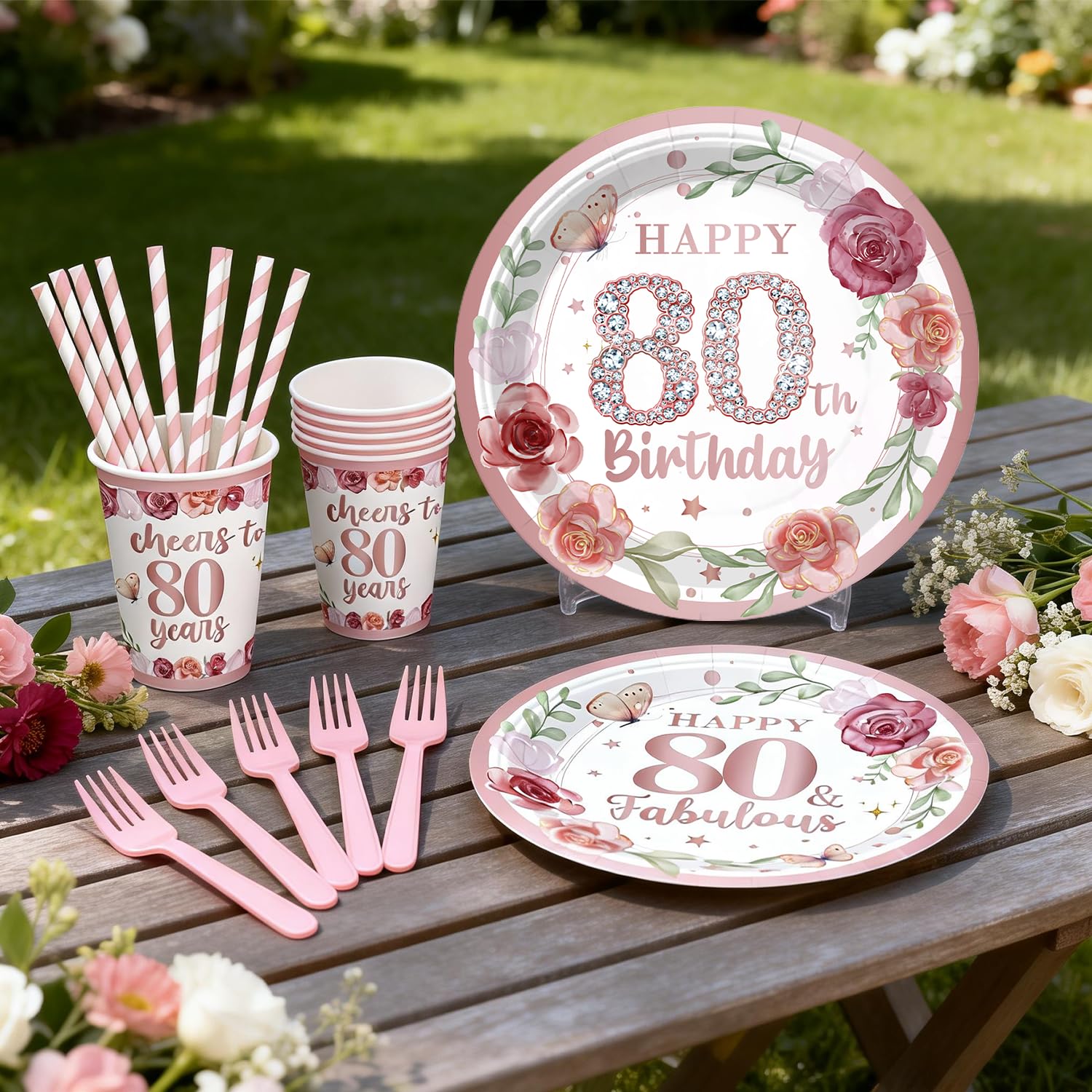 Yingoto 80th birthday napkins coordinating with rose gold theme