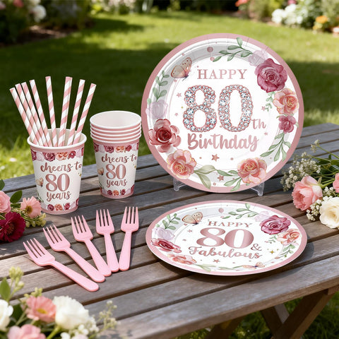 Yingoto 80th birthday napkins coordinating with rose gold theme