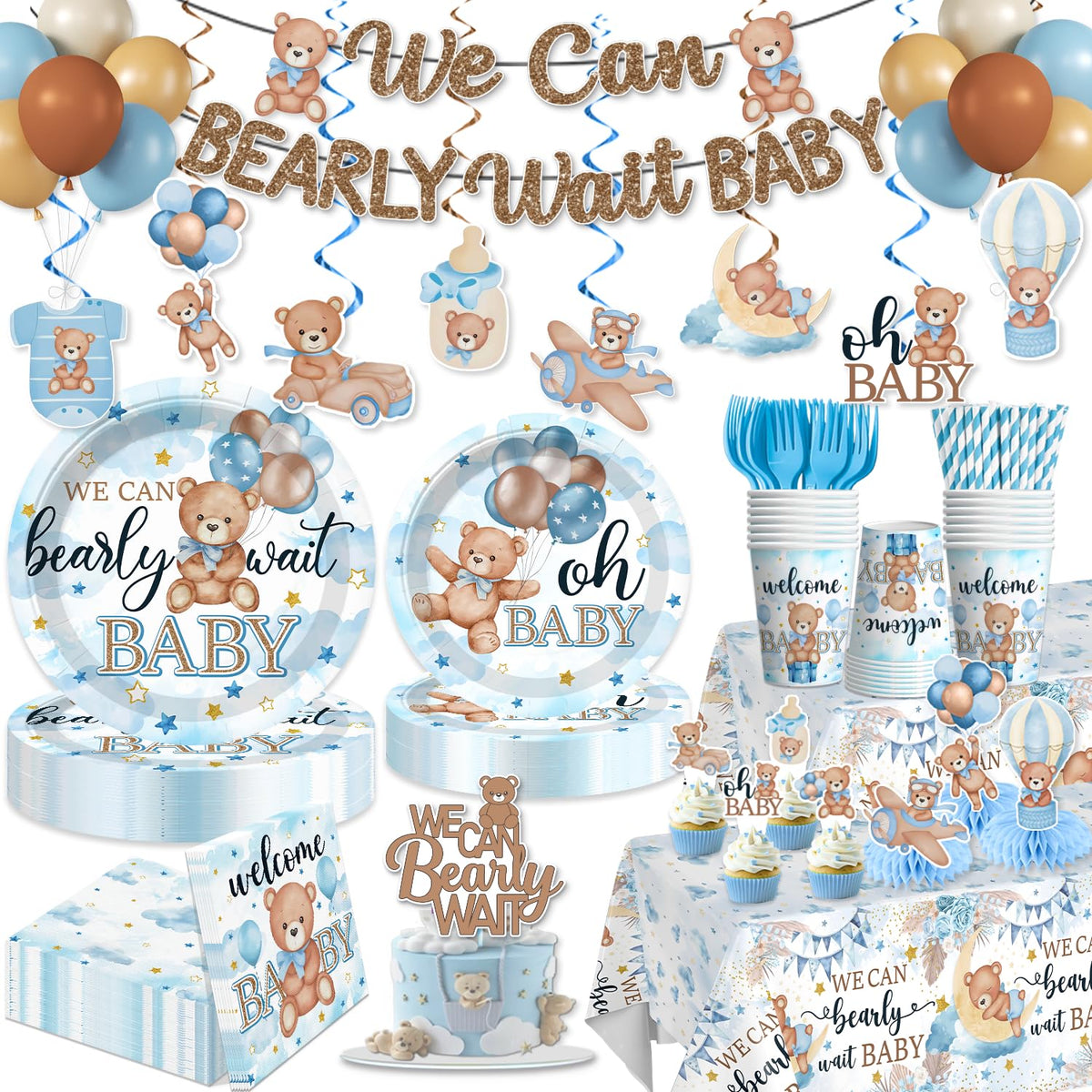 Yingoto bear baby shower banner for a festive blue welcome
