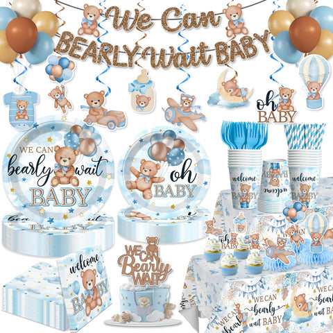 Yingoto bear baby shower banner for a festive blue welcome