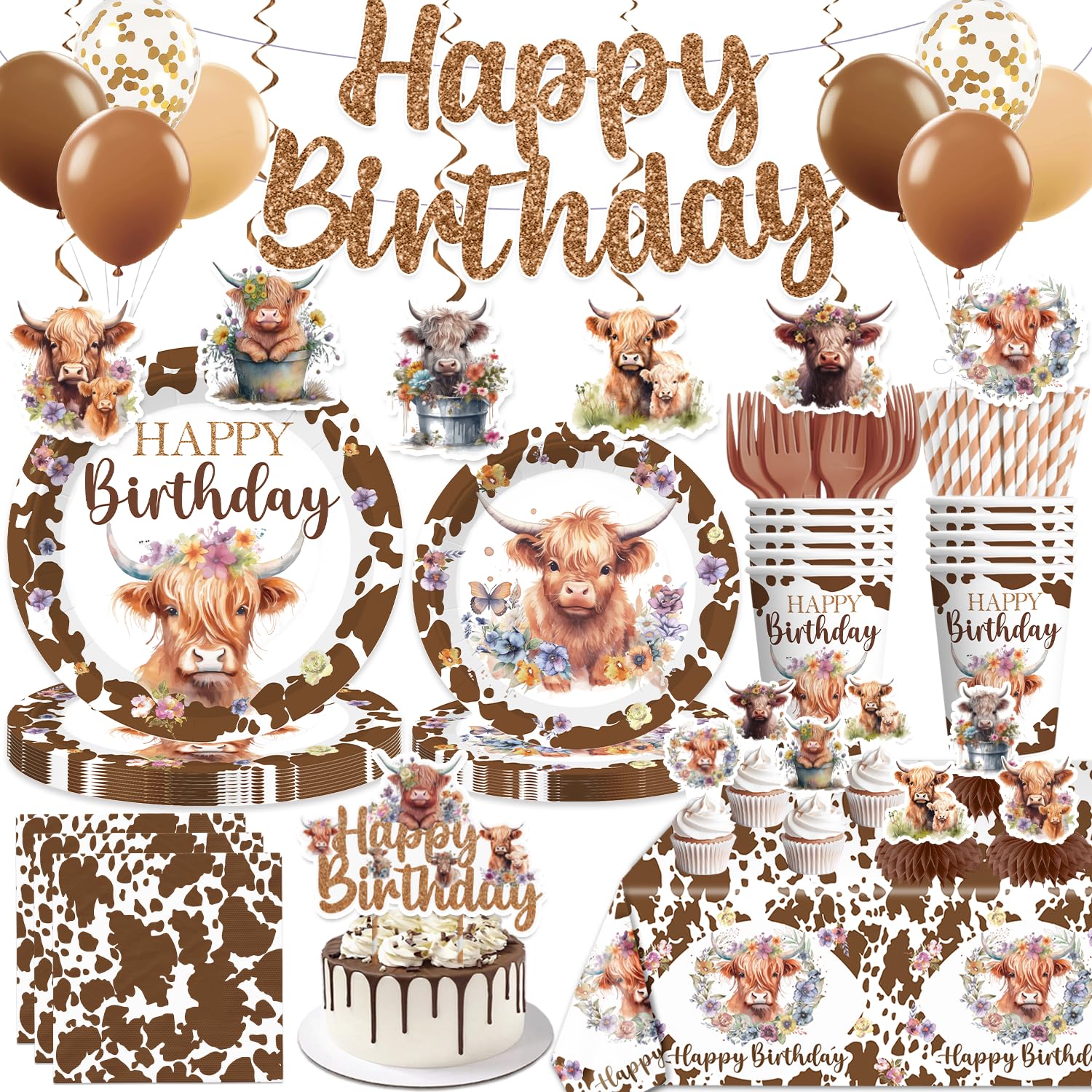 Yingoto brown cow banner wall decor enhances birthday ambiance