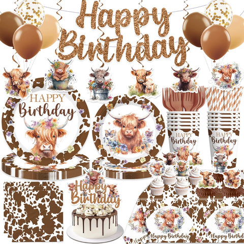 Yingoto brown cow banner wall decor enhances birthday ambiance