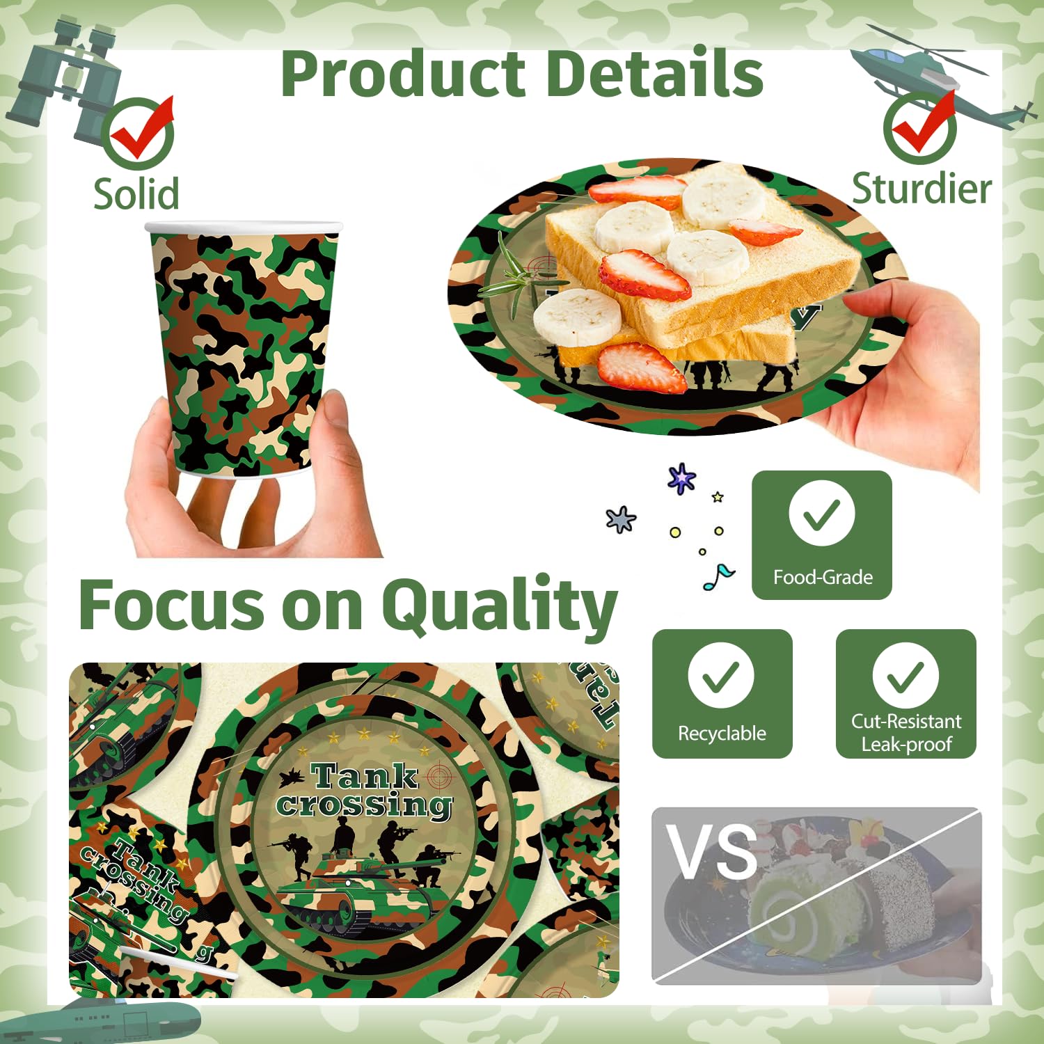Yingoto camo plates (9 inch) offer reliable serving options for larger portions.