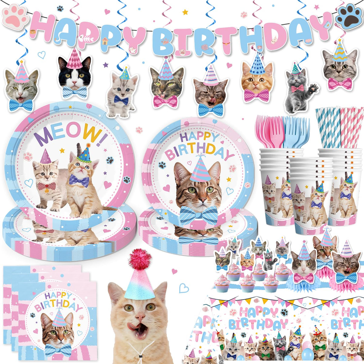Yingoto cat birthday banner brightens the party space with festive colors