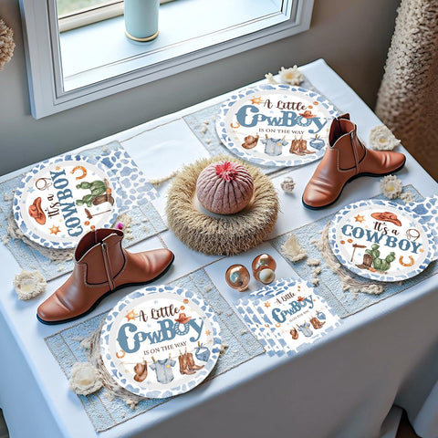 Yingoto cowboy tableware set includes cups, forks, and straws for convenience
