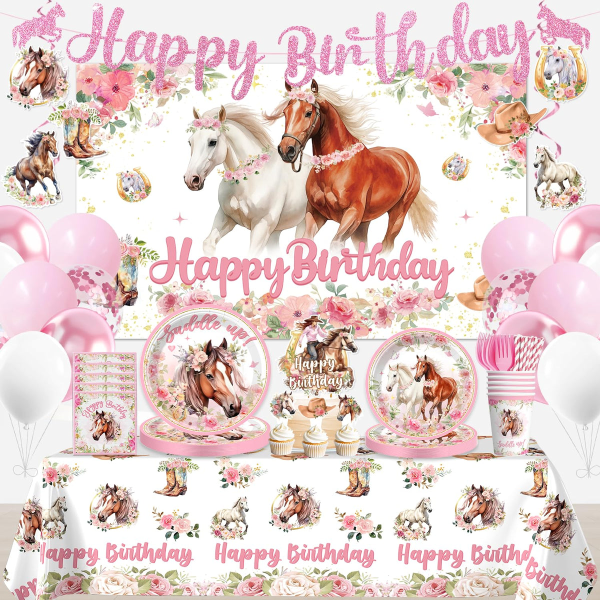 Yingoto cowgirl birthday banner sets the festive scene for a memorable party.