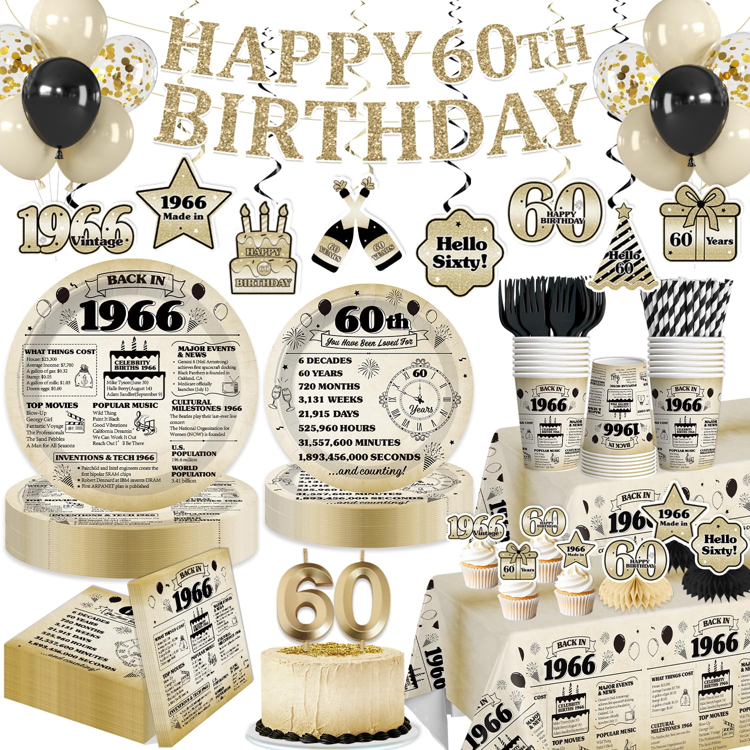 Yingoto Happy 60th banner for instant vintage party setup