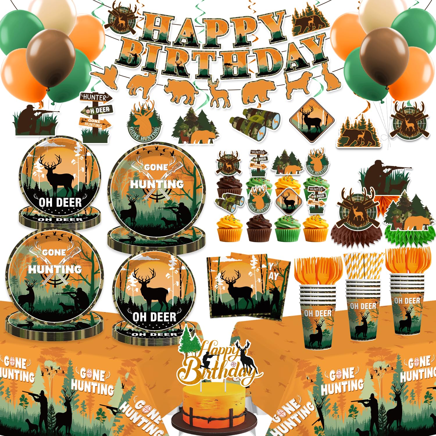 Yingoto hunting banner that creates a bold camo backdrop for the party.