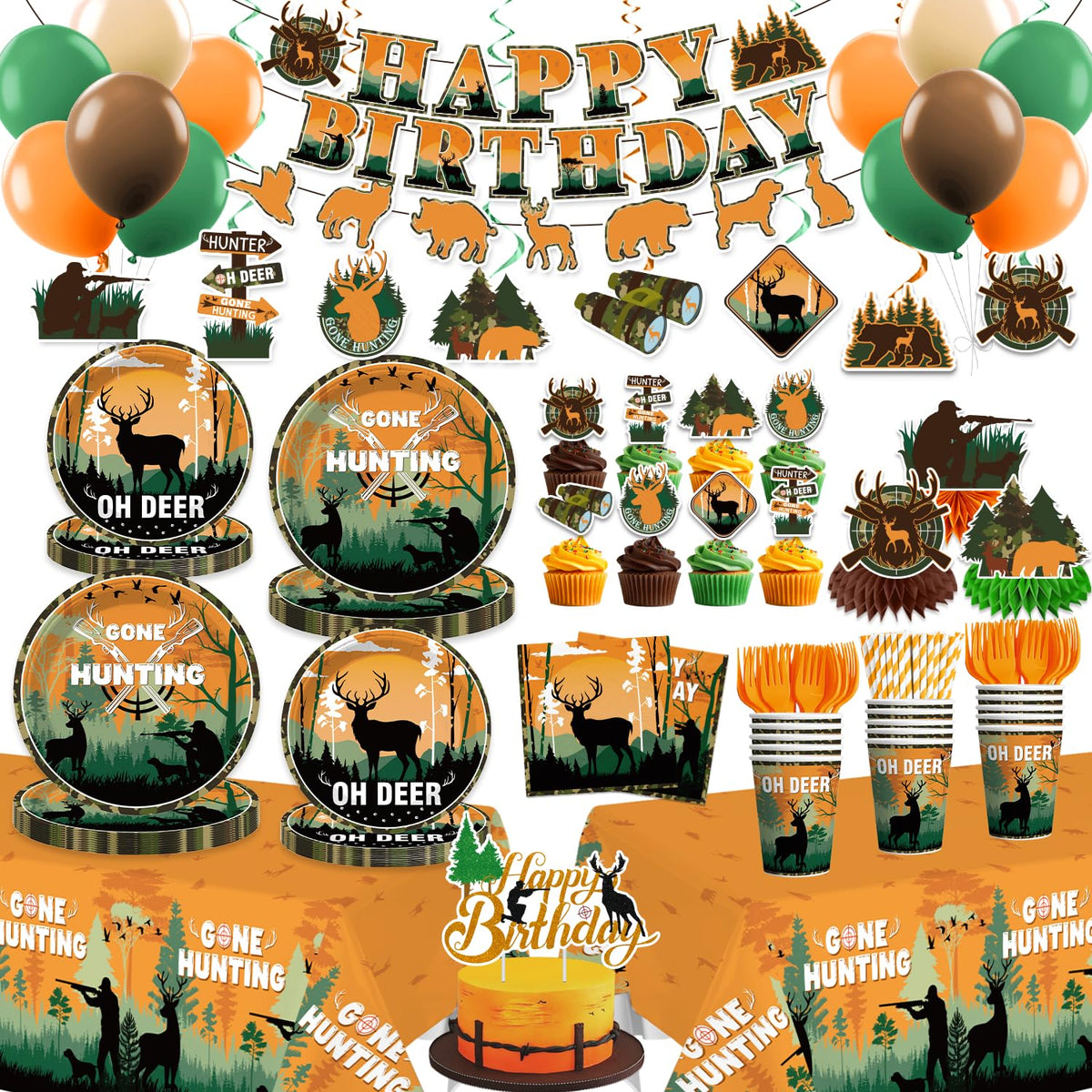 Yingoto hunting banner that creates a bold camo backdrop for the party.