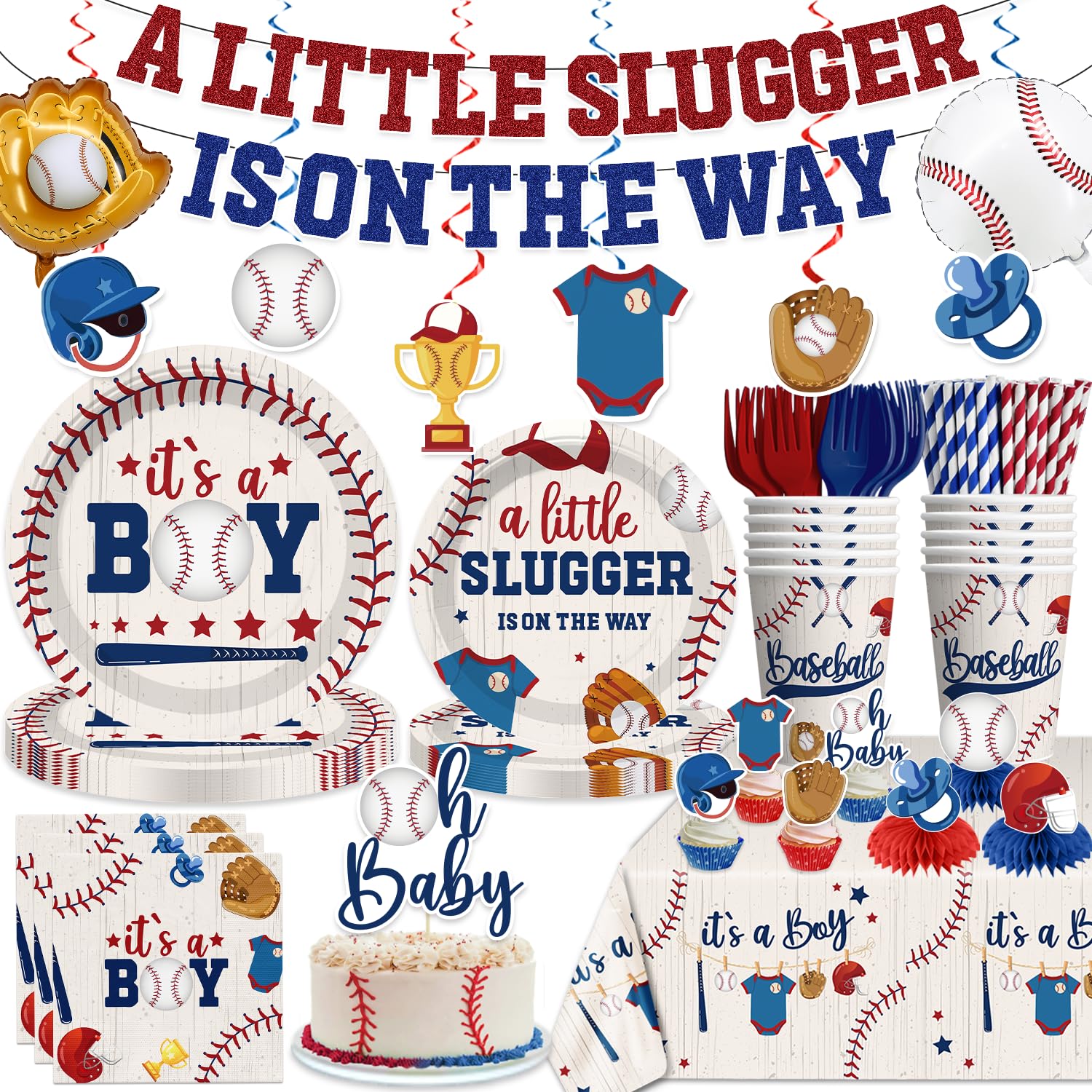 Yingoto Little Slugger banner decor for a boy baby shower