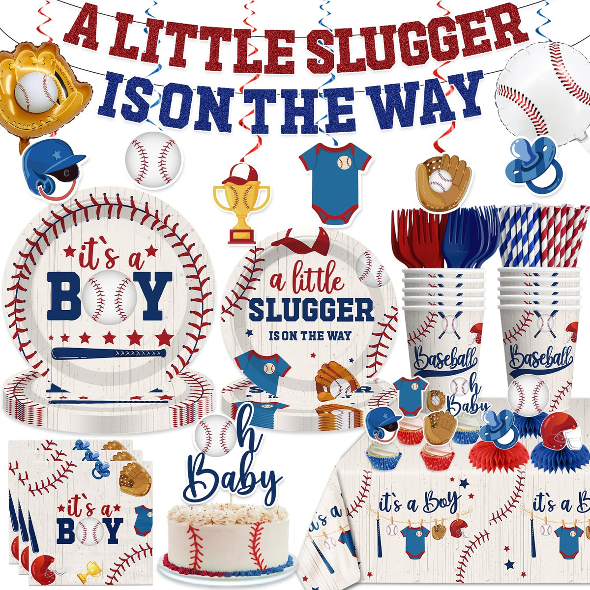 Yingoto Little Slugger banner decor for a boy baby shower