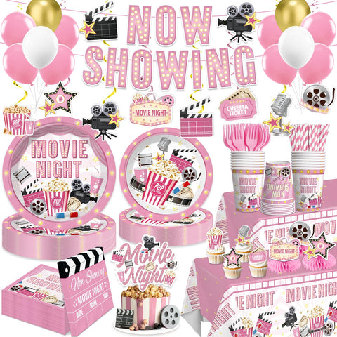 Yingoto pink movie night banner now showing enhances party theme