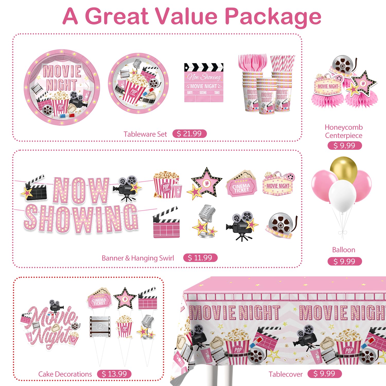 Yingoto pink movie night cake topper creates a focal celebratory moment