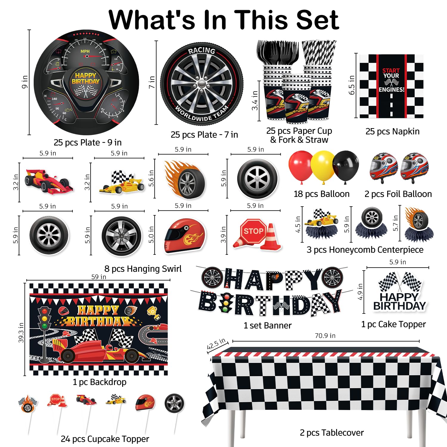 Yingoto race car balloons brighten the venue with festive energy.