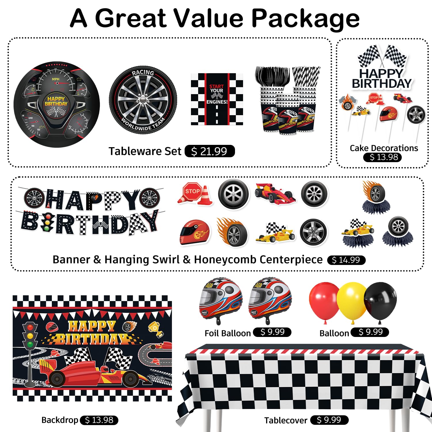 Yingoto hanging swirls add dynamic height to race-themed decor.