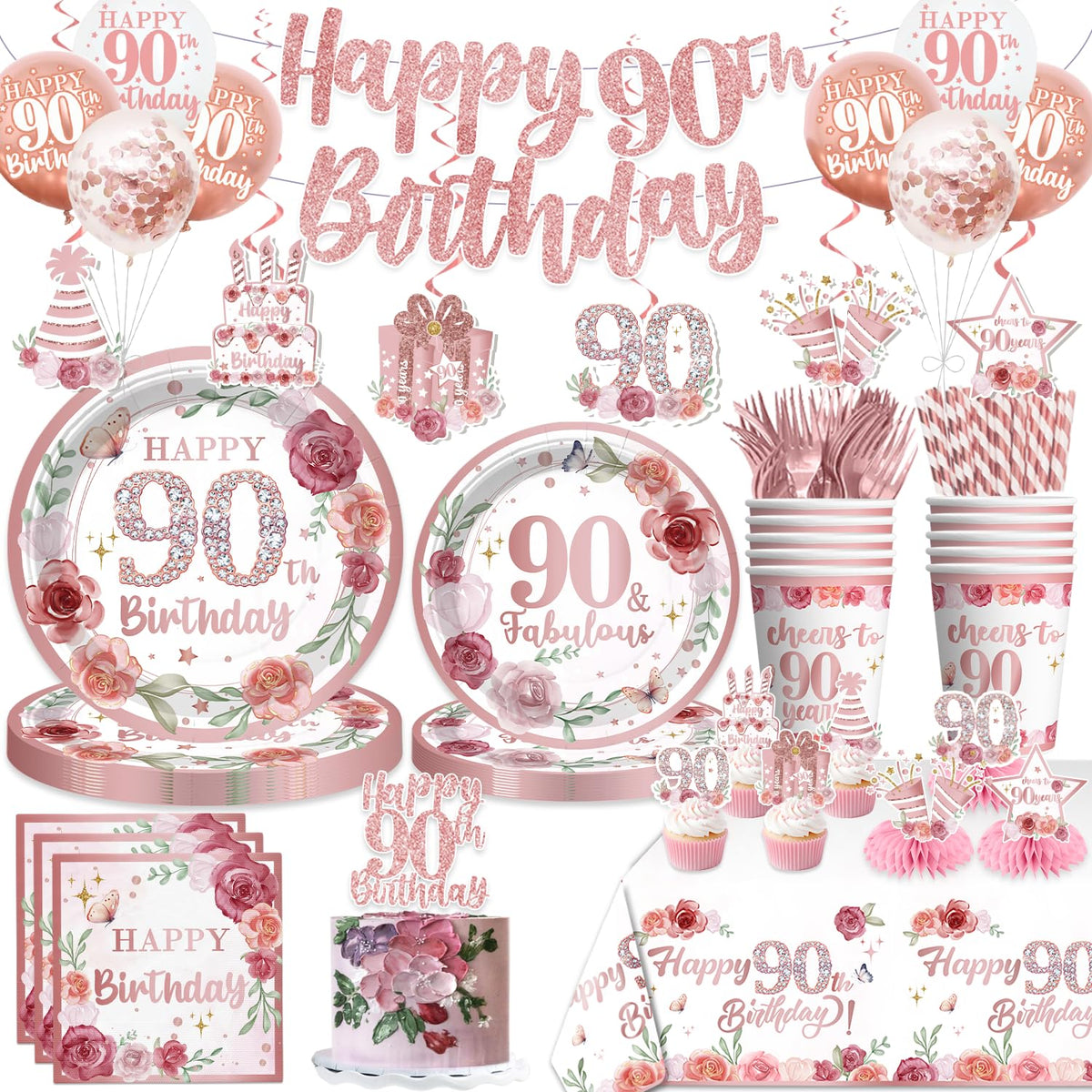 Yingoto rose gold 90th banner hangs elegantly, creating an instant focal point for a milestone.