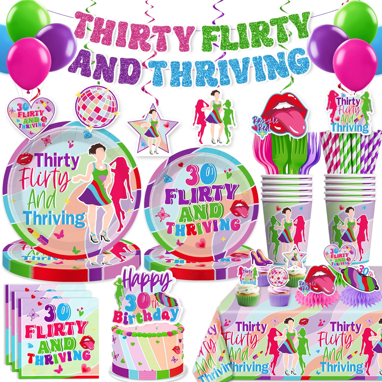 Yingoto Thirty Flirty and Thriving banner elevates the party ambiance for a milestone celebration.