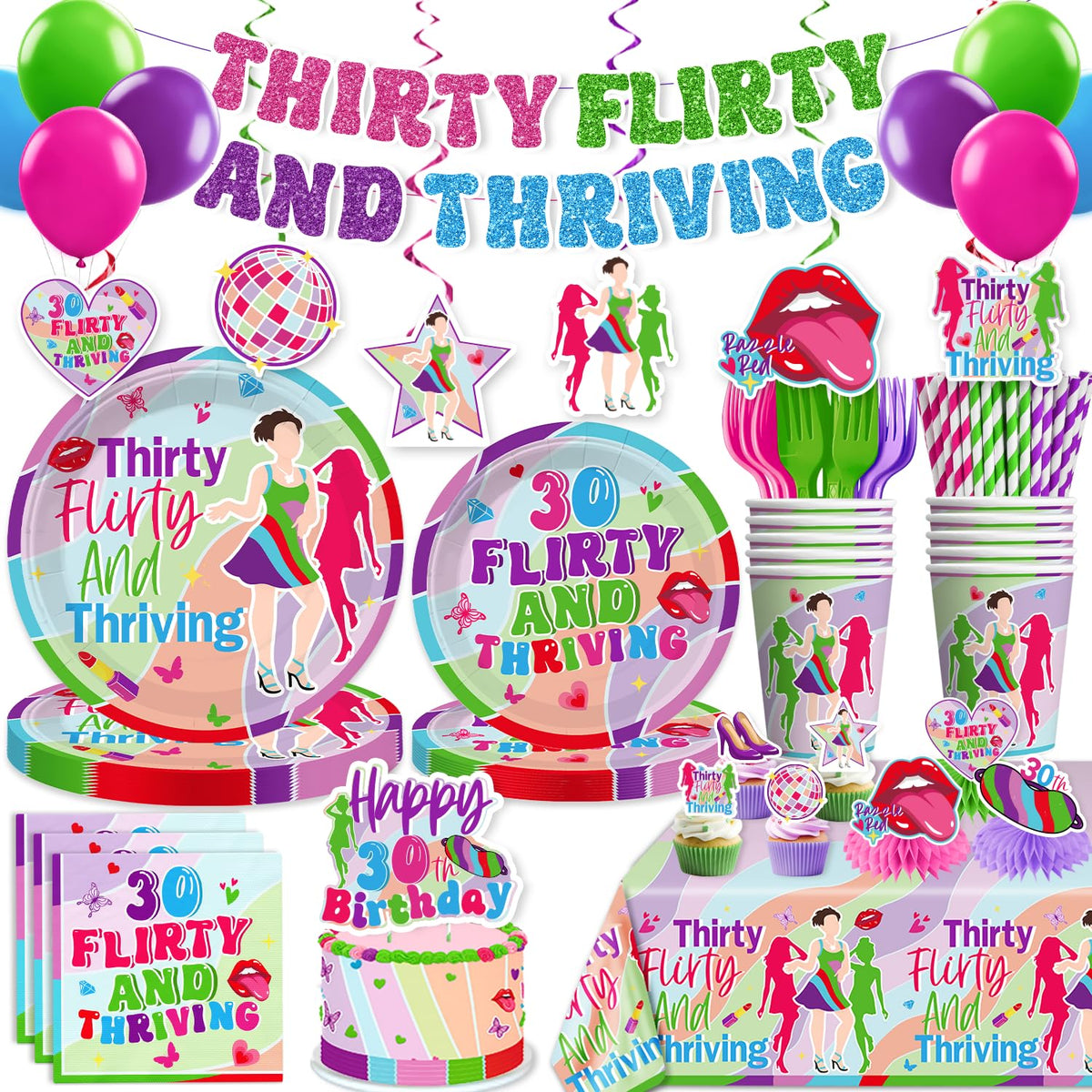Yingoto Thirty Flirty and Thriving banner elevates the party ambiance for a milestone celebration.