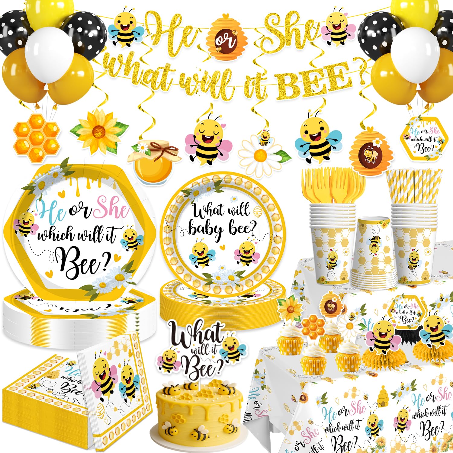 Yingoto What Will Baby Bee banner enhances the gender reveal backdrop
