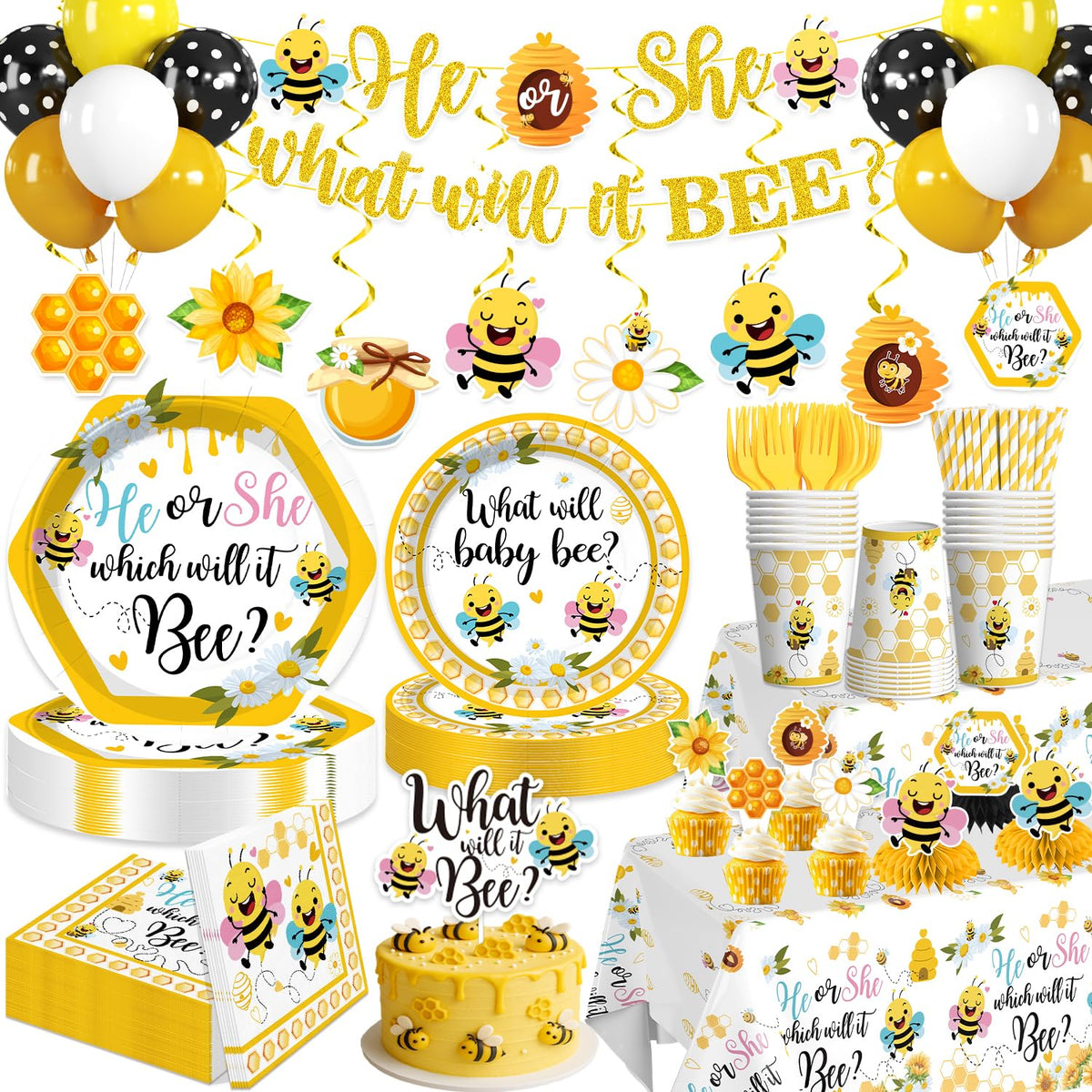 Yingoto What Will Baby Bee banner enhances the gender reveal backdrop