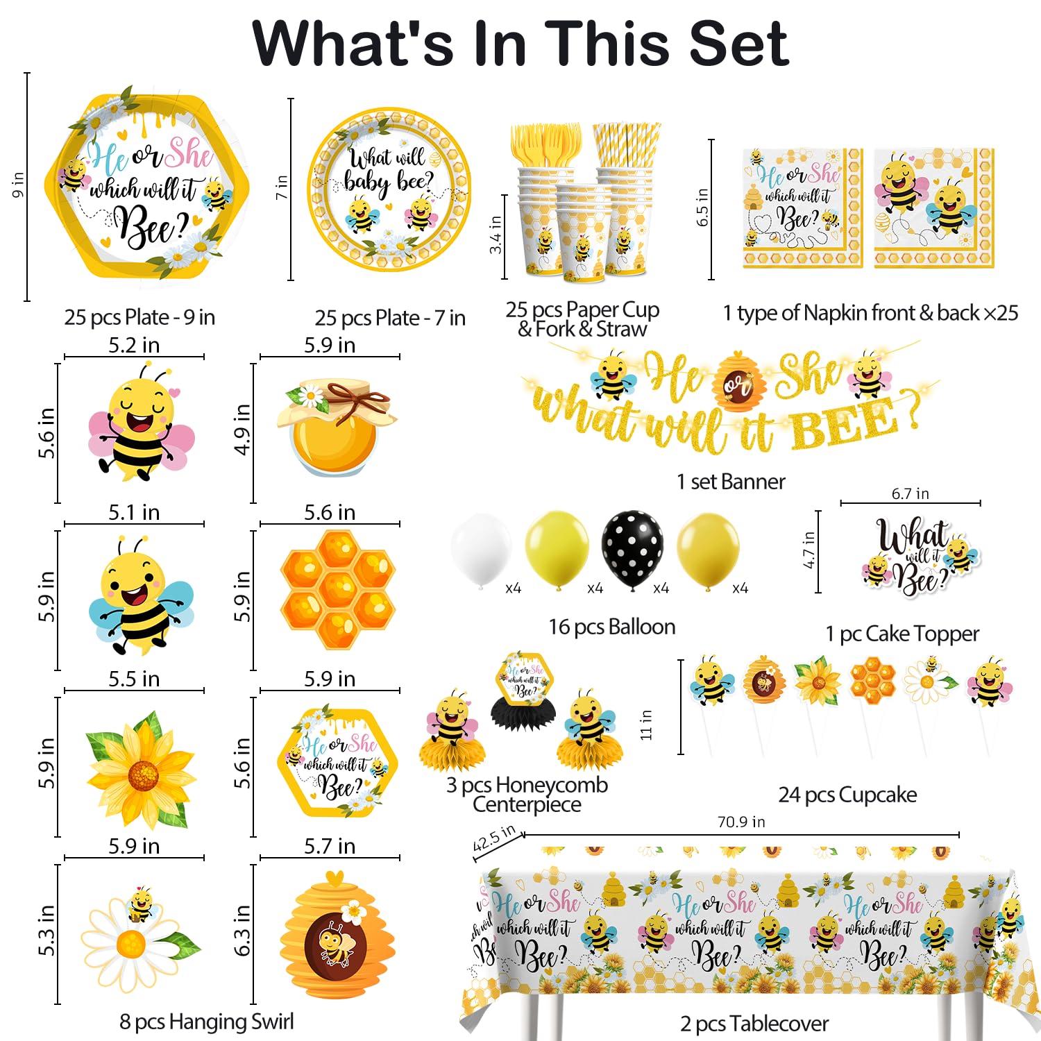 Yingoto What Will Baby Bee tablecloth coordinates the party area