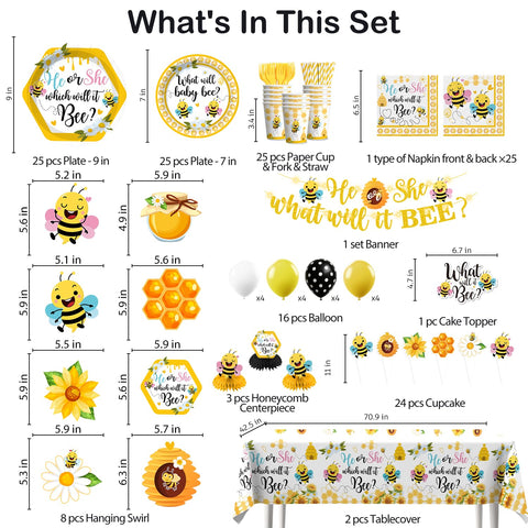 Yingoto What Will Baby Bee tablecloth coordinates the party area