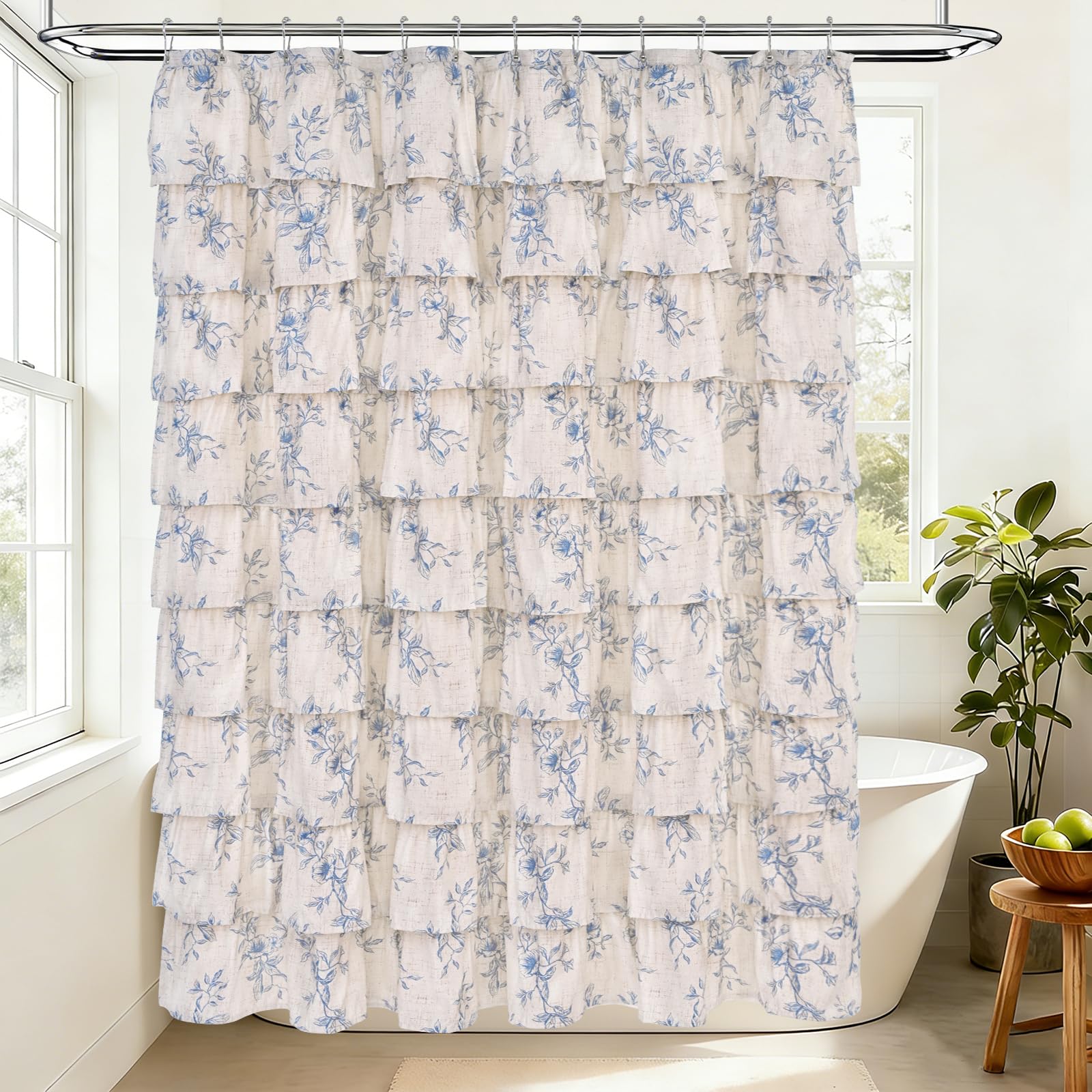 Yinhua blue waterproof curtain provides privacy while reducing water splashes in the shower
