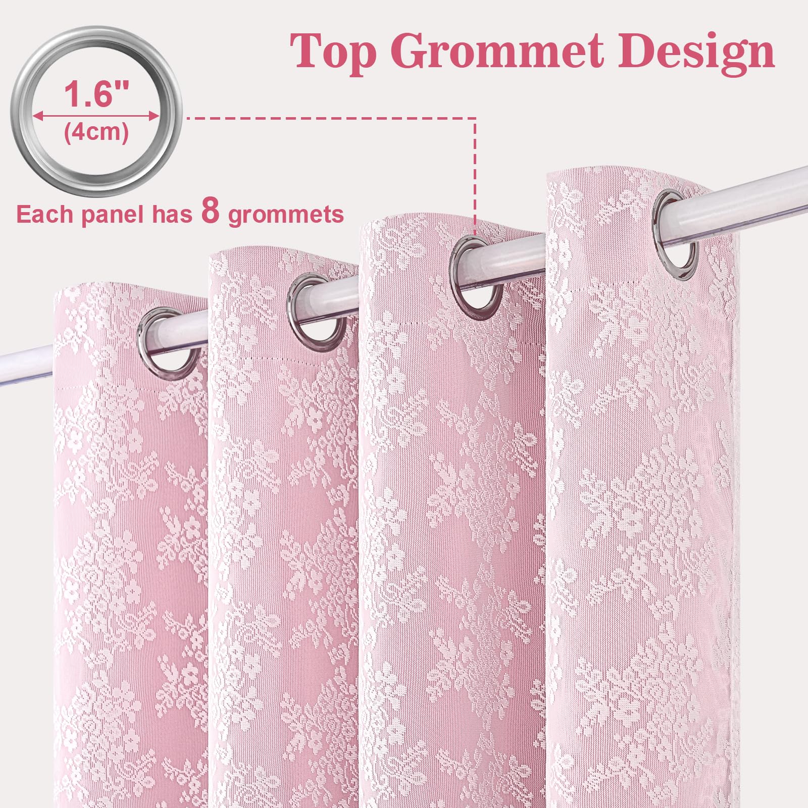 Yinhua pink curtains measure 52 by 84 inches per panel for broad coverage.