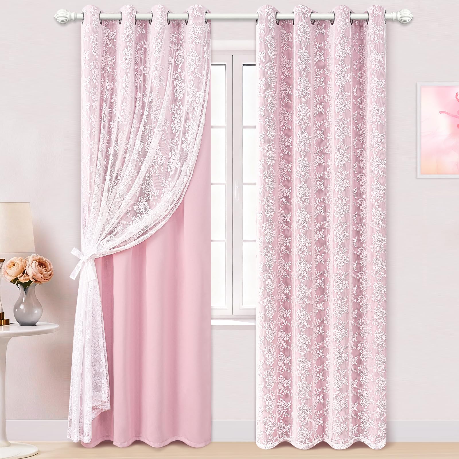 Yinhua pink curtains with sheer overlay soften daylight for a cozy glow.