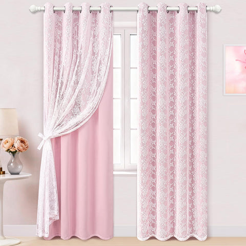 Yinhua pink curtains with sheer overlay soften daylight for a cozy glow.
