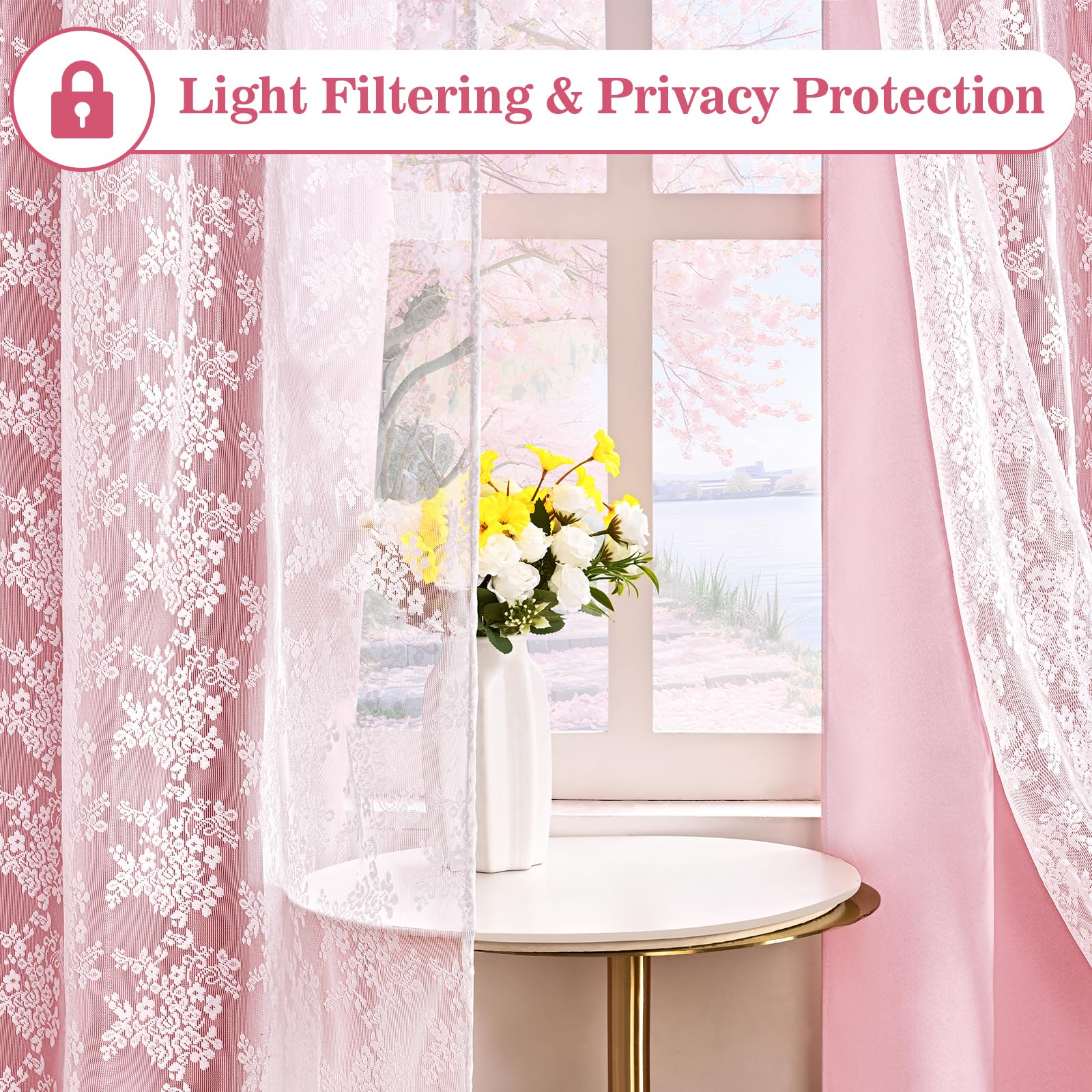 Yinhua pink curtains with eight top grommets for easy installation.
