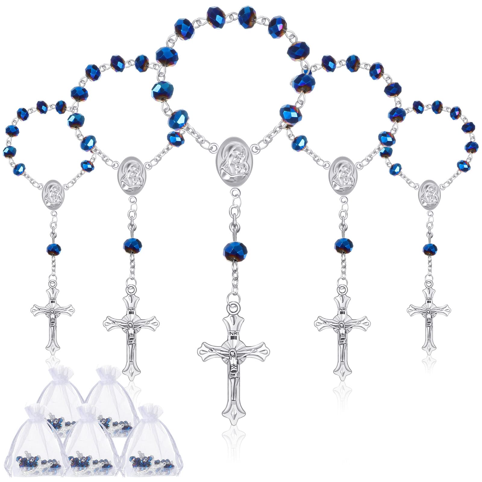 Yinkin baptism rosary with blue beads for elegant christening favors