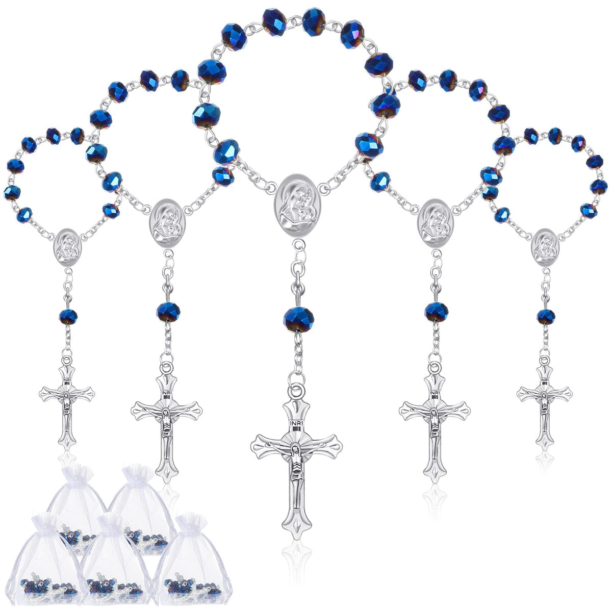 Yinkin baptism rosary with blue beads for elegant christening favors
