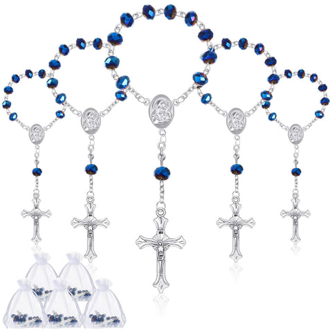 Yinkin baptism rosary with blue beads for elegant christening favors