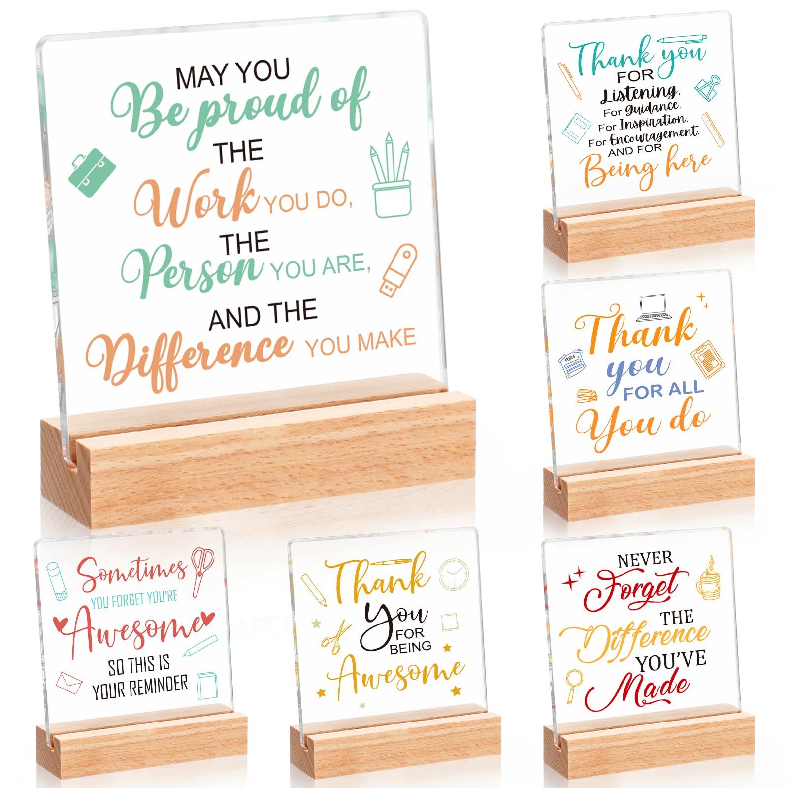 Yinkin admin desk sign with wooden stand boosts motivation at work.
