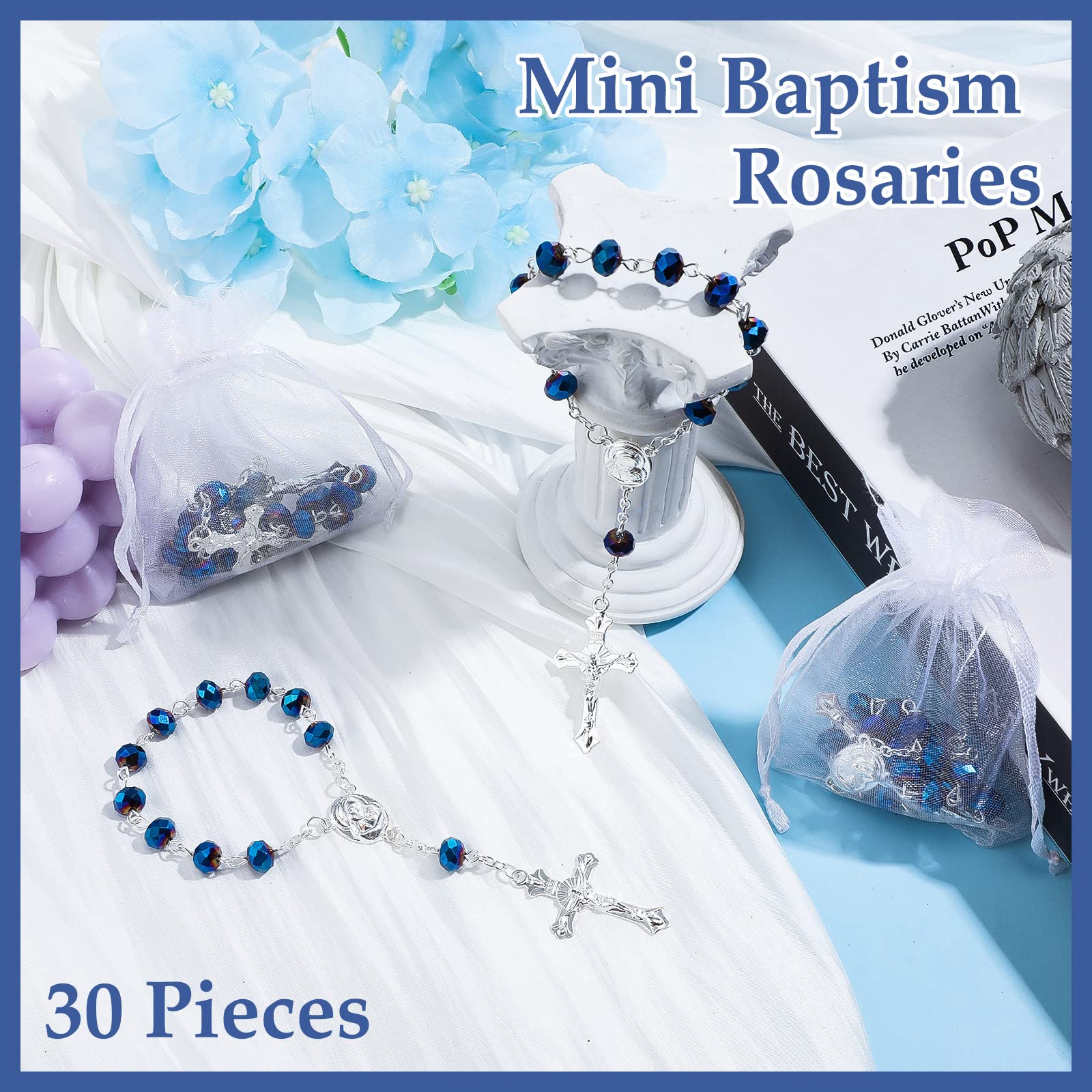 Yinkin baptism-themed rosary decor elevates table or mantel decor