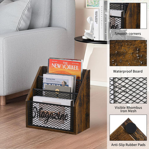 YINMIT Folder organizer bin made with wood and metal mesh for durable storage